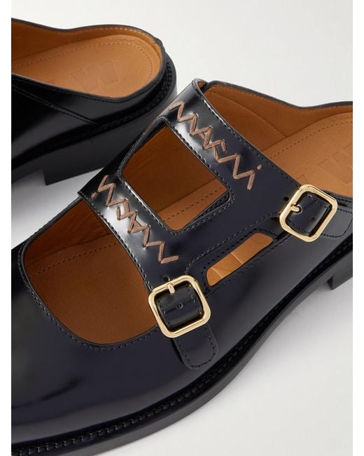 Marni Black Sabot Woven Leather Slip-Ons