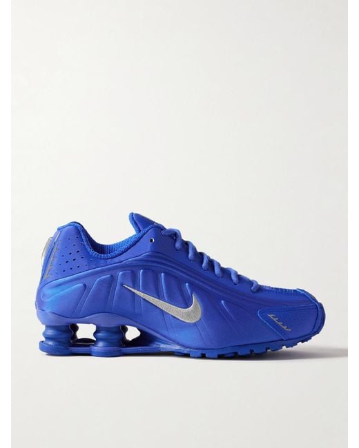 Nike Blue Shox R4 Satin And Mesh Sneakers