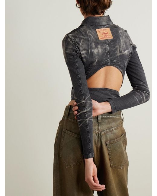 Y. Project Black Cutout Bleached Denim Wrap Jacket