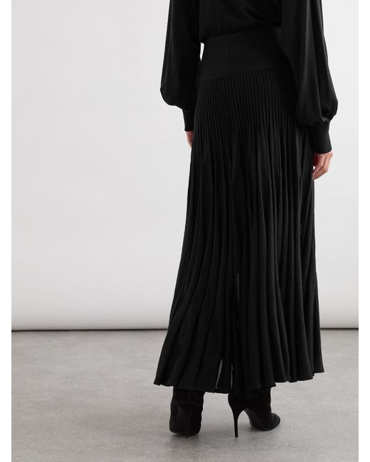 Alaïa Black Pleated Wool Midi Skirt