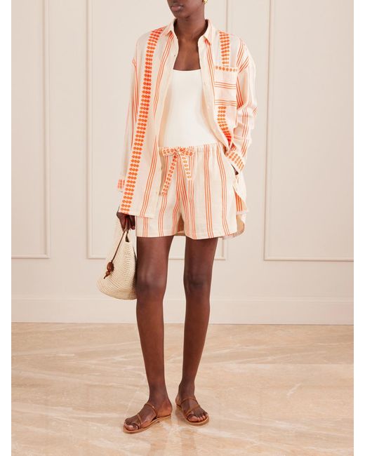 Lemlem Pink Mariam Asymmetric Striped Cotton-Blend Shirt