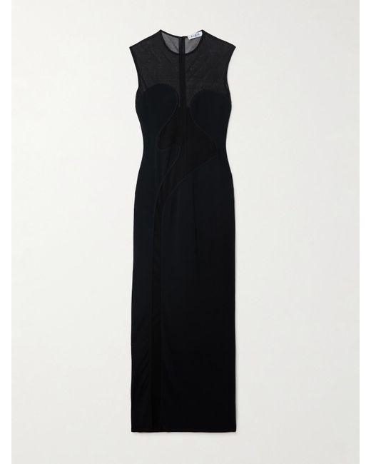 Alaïa Black Silk-Trimmed Stretch-Knit Maxi Dress
