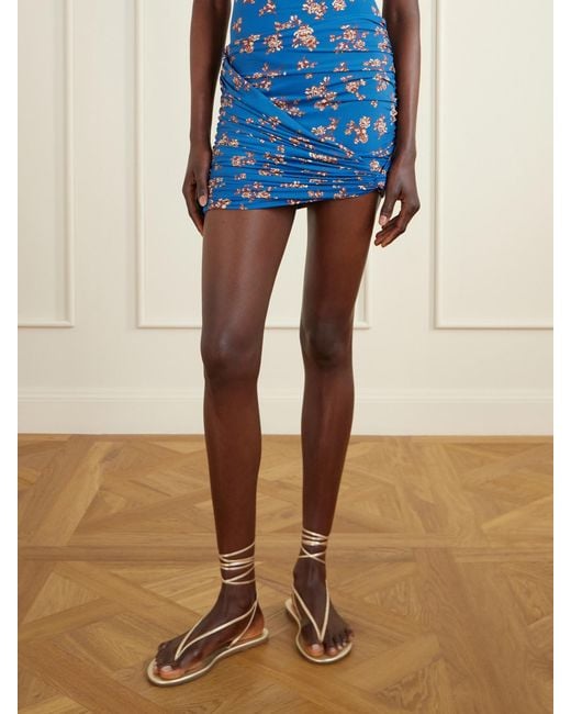 Magda Butrym Blue Ruched Printed Stretch-Jersey Mini Skirt