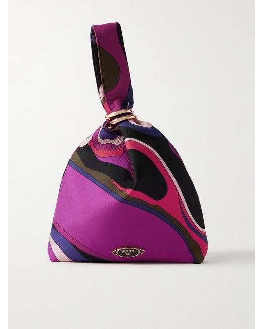 Emilio Pucci Pink Printed Satin-Twill Tote