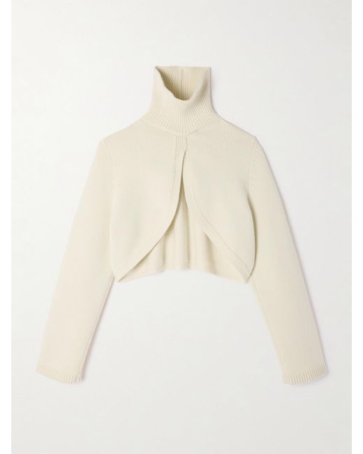 Alaïa Natural Cropped Cashmere-Blend Turtleneck Sweater