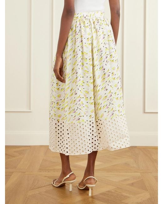 Marni Natural Broderie Anglaise-Trimmed Printed Linen Midi Skirt