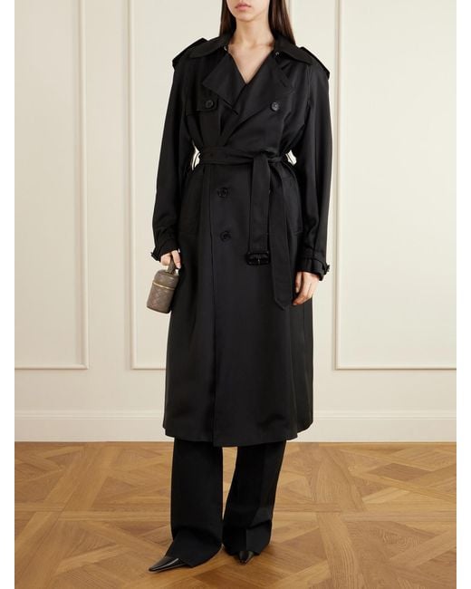 Saint Laurent Black Double-Breasted Belted Silk-Twill Trench Coat