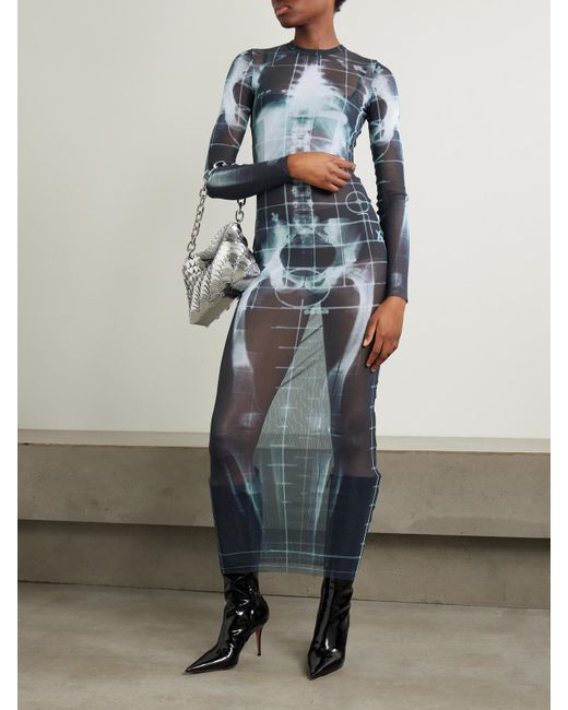 Robe Longue En Tulle À Imprimé En Trompe-L'Œil Squeletor Jean Paul Gaultier en coloris Blue
