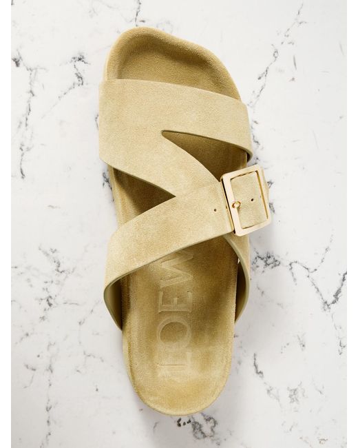 Loewe Metallic Ease Buckled Suede Slides