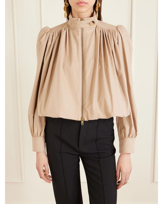 Chloé Natural Cropped Gathered Organic Cotton-Canvas Jacket