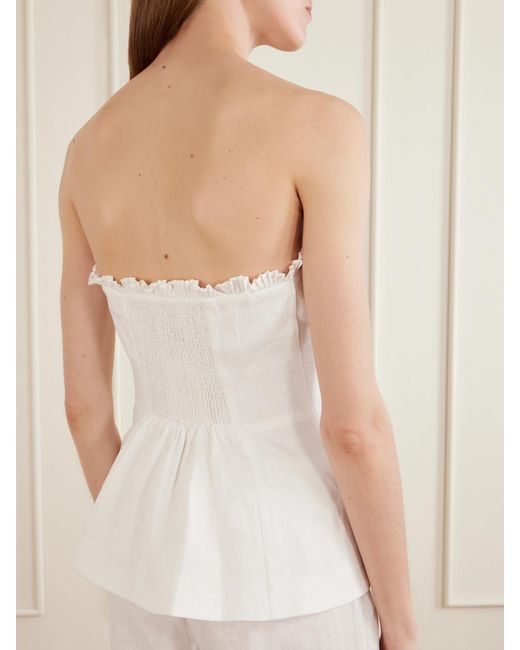 Posse White Florence Strapless Ruffled Linen Top