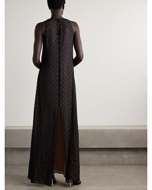 gucci chiffon dress Crystal-embellished silk-chiffon gown - black