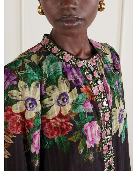 Sea Black Viktoria Embroidered Floral-Print Voile Blouse