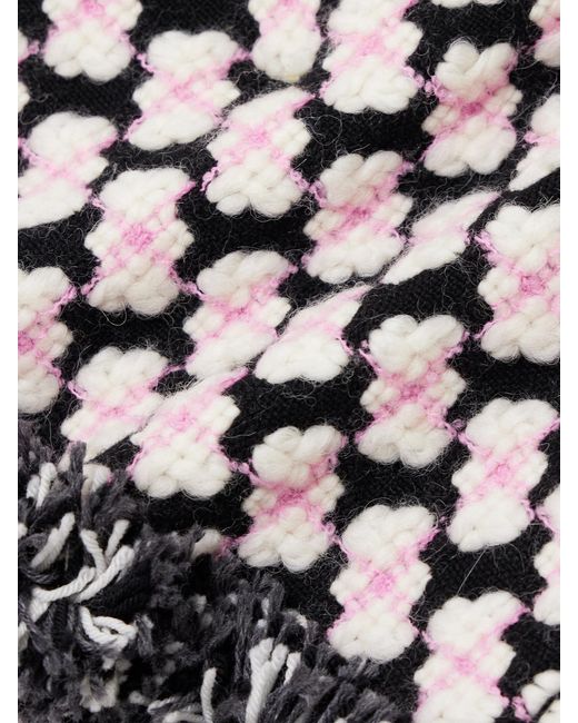 Emilio Pucci Black Printed Fringed Crepe-Trimmed Wool-Blend Tweed Mini Skirt
