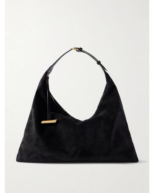 Liffner Black Pillow Buckled Suede Shoulder Bag