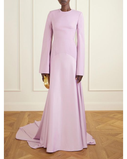 Solace London Pink Claudine Satin-Trimmed Crepe Gown