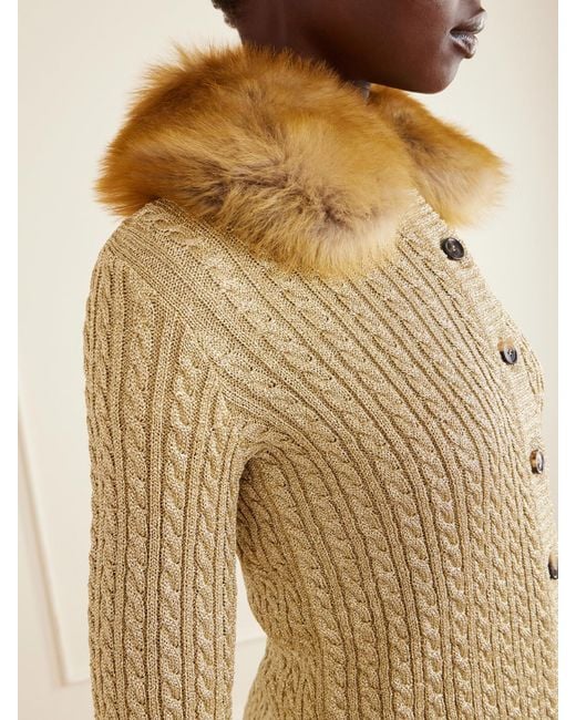 Saint Laurent Natural Shearling-Trimmed Lurex Cardigan