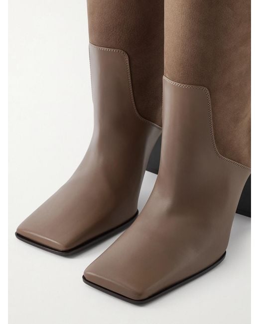 Alaïa Brown Kniehohe Stiefel Aus Nubukleder Und Leder
