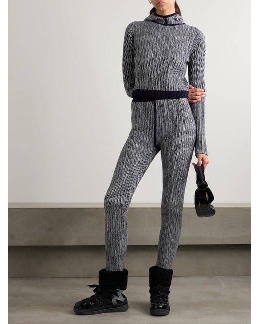 Perfect Moment Gray Jazzy Ribbed Striped Wool And Cashmere-Blend Leggings
