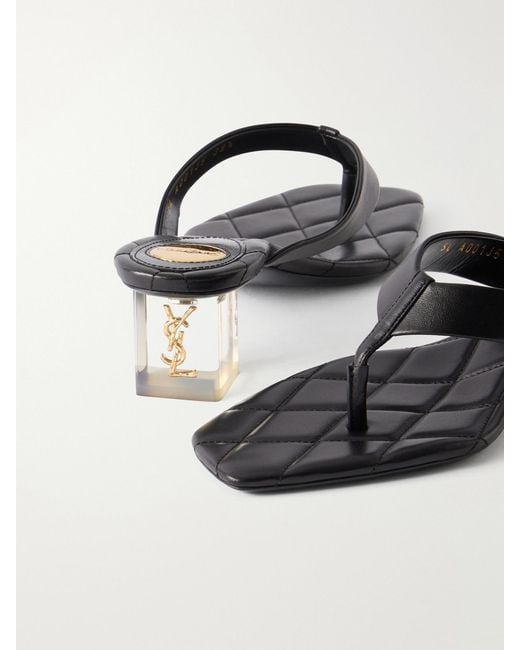 Saint Laurent White Sip 45 Cassandre-Embellished Leather Thong Sandals