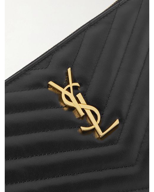 Saint Laurent Black Cassandre Matelassé Leather Pouch