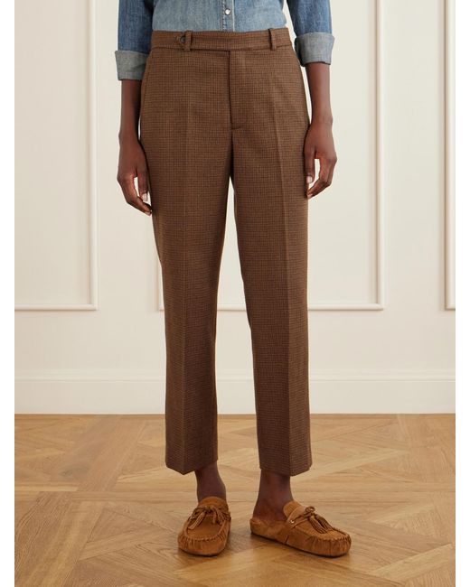 Polo Ralph Lauren Brown Houndstooth Cotton-Blend Straight-Leg Pants