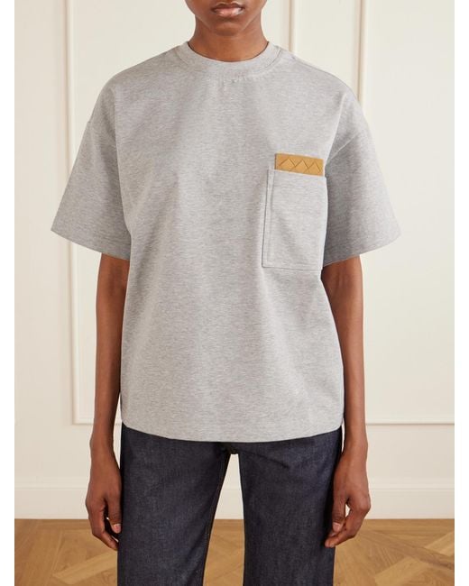 Bottega Veneta Gray Intrecciato Suede-Trimmed Organic Cotton-Jersey T-Shirt