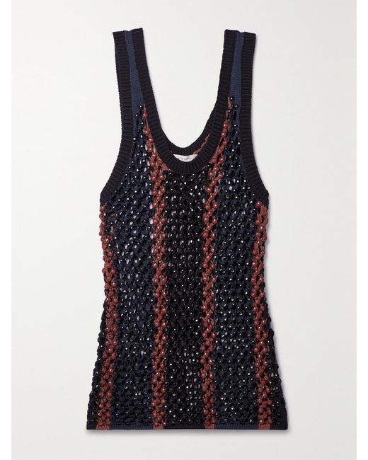DIOTIMA Black Dennis Marina Beaded Crocheted Cotton-Blend Tank