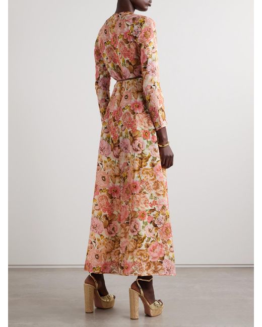 Zimmermann White Golden Belted Floral-Print Linen Maxi Dress