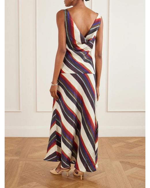 Christopher John Rogers Blue Morris Striped Crinkled-Satin Top