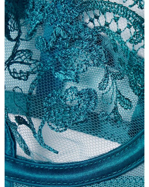 Kiki de Montparnasse Blue Juliette Satin-Trimmed Embroidered Tulle Soft-Cup Underwired Balconette Bra