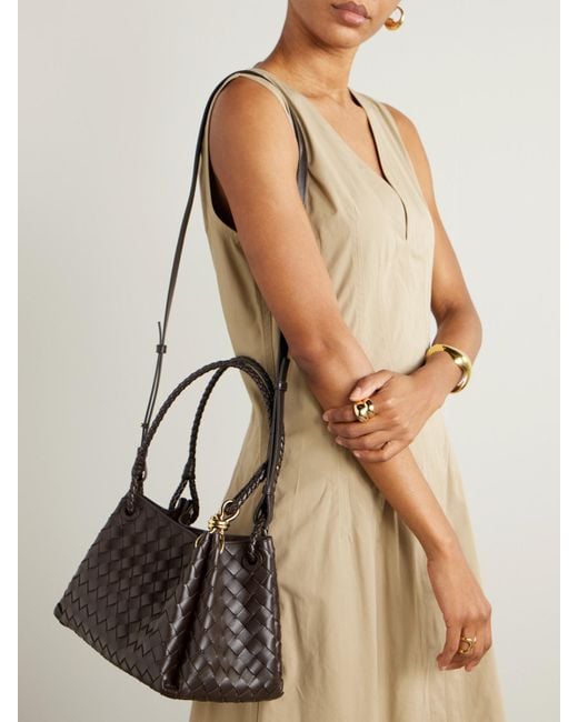 Bottega Veneta Black Parachute Medium Intrecciato Leather Shoulder Bag