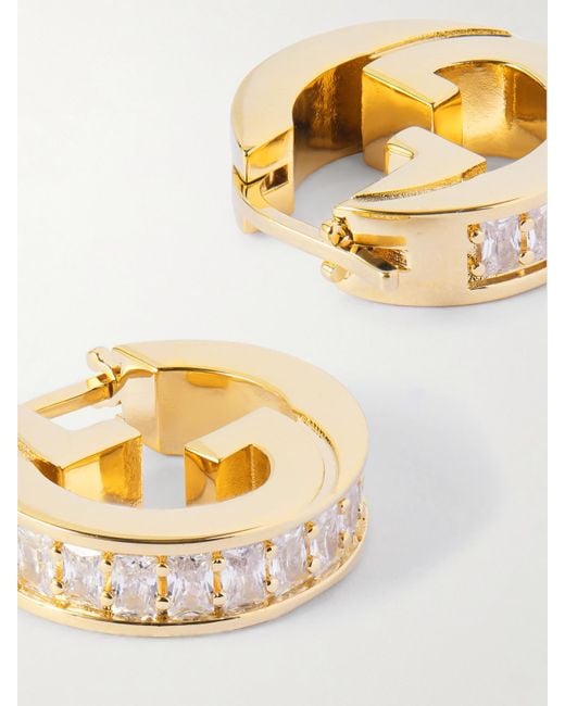 Gucci Metallic Blondie-Tone Crystal Hoop Earrings