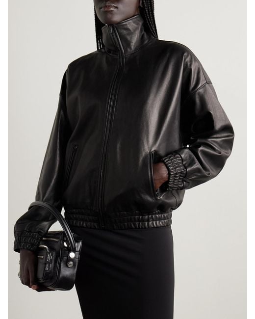 Acne Black Leather Bomber Jacket