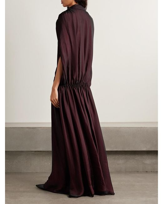 Kallmeyer Purple Gillian Layered Gathered Silk-Chiffon Maxi Dress