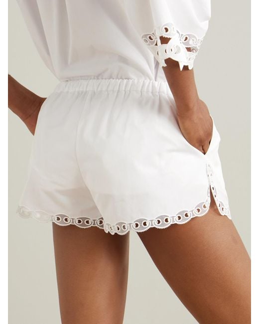 Gucci White Shorts Aus Baumwollpopeline Mit Lochstickerei Und Tülleinsätzen