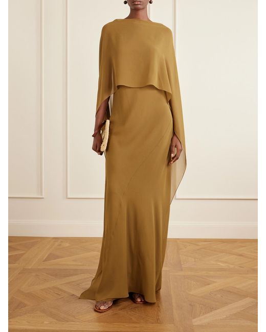 Cortana Natural Galea One-Shoulder Silk-Chiffon Maxi Dress