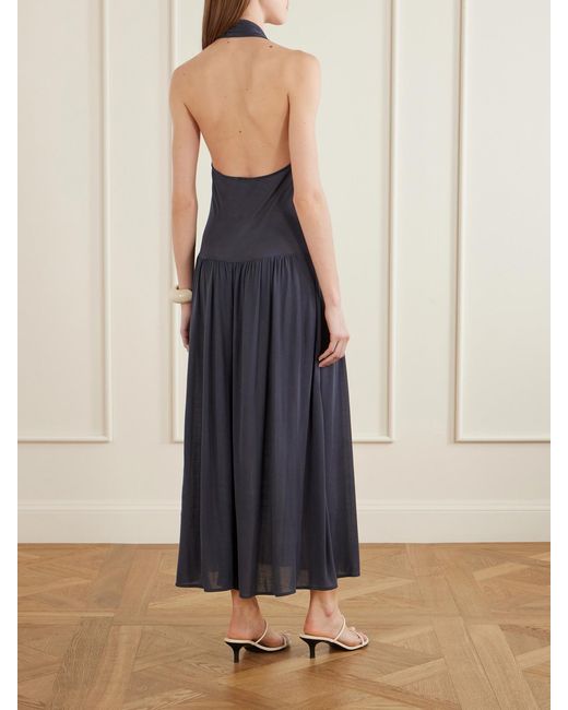 St. Agni Blue Tencel Lyocell Halterneck Midi Dress