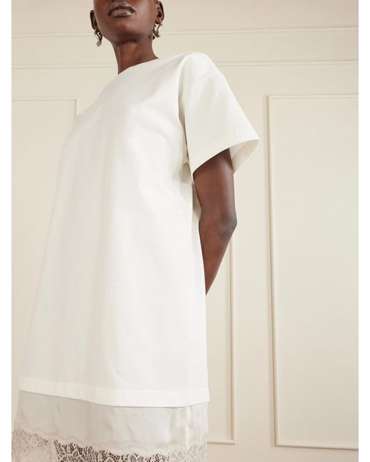 Staud White Grier Silk And Lace-Trimmed Cotton-Jersey Mini Dress