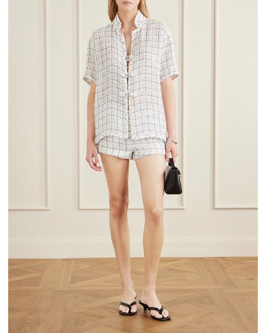 LIBEROWE White Madeline Cotton-Blend Tweed Straight-Leg Shorts