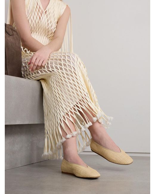 Le Monde Beryl Natural Regency Grosgrain-Trimmed Raffia Ballet Flats