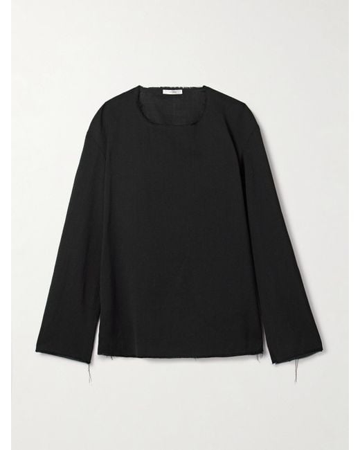 The Row Black Cattaleya Frayed Wool-Canvas Top