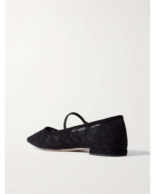 Gianvito Rossi Claudia Suede-Trimmed Lace Mary Jane Flats in White | Lyst