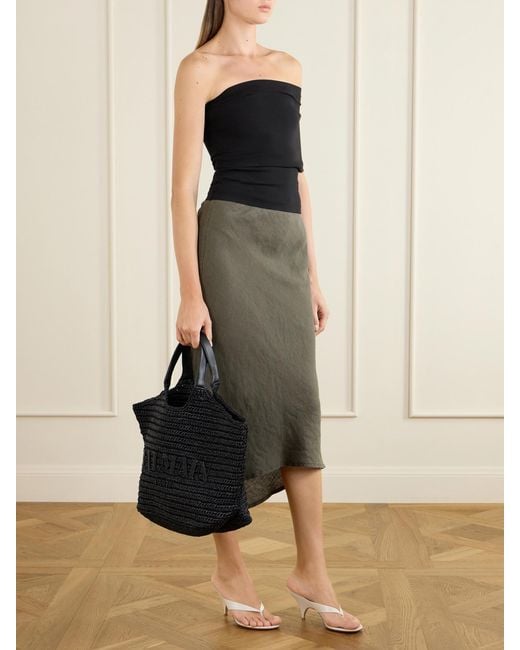 Balmain Black Cabas Large Logo-Embroidered Leather-Trimmed Raffia Shoulder Bag