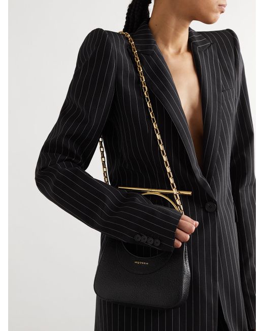 Alexander McQueen Black T-Bar Mini Schultertasche Aus Strukturiertem Leder Mit Verzierungen