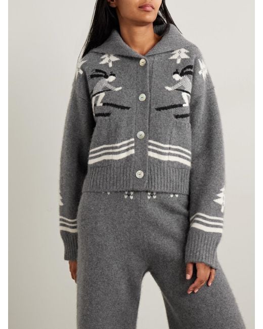 Calle Del Mar Gray Intarsia-Knit Cashmere Cardigan