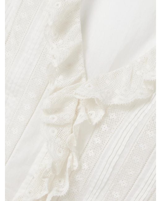 Doen White Eldoris Lace-Trimmed Pintucked Organic Cotton-Voile Blouse