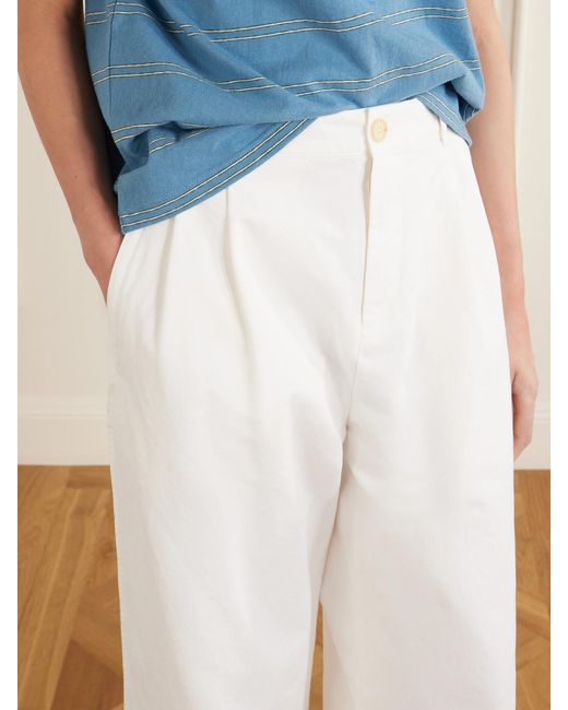 Jil Sander White Pleated Cotton-Twill Wide-Leg Pants