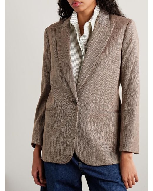 Twp Brown Girl Boy Girl Oversized Herringbone Wool-Blend Blazer
