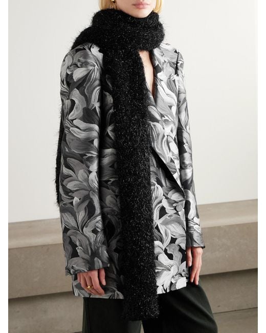 Dries Van Noten Black Metallic Wool-Blend Scarf